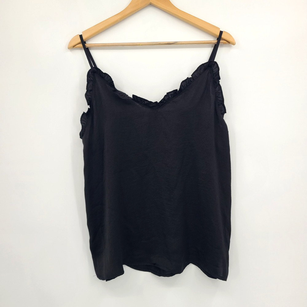 Wishlist Apparel Black Satin Cami Ruffle Flowy Y2K Dark Coquette Soft Goth LG